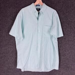 Stafford Shirt Men 17 Blue Button Up Collared Short Sleeve Pockets Wrhinkle Free